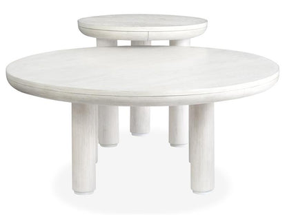 White round table with cylindrical legs on a white background