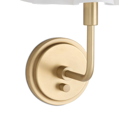 Gold wall-mounted light fixture on a white background