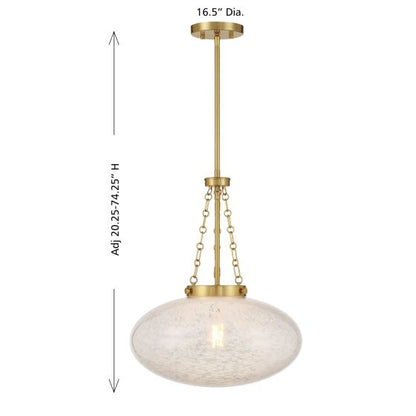 Gold pendant light with marble shade and dimensions on a white background