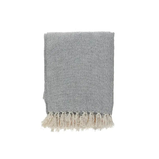 Grey Cotton Throw with Fringe
