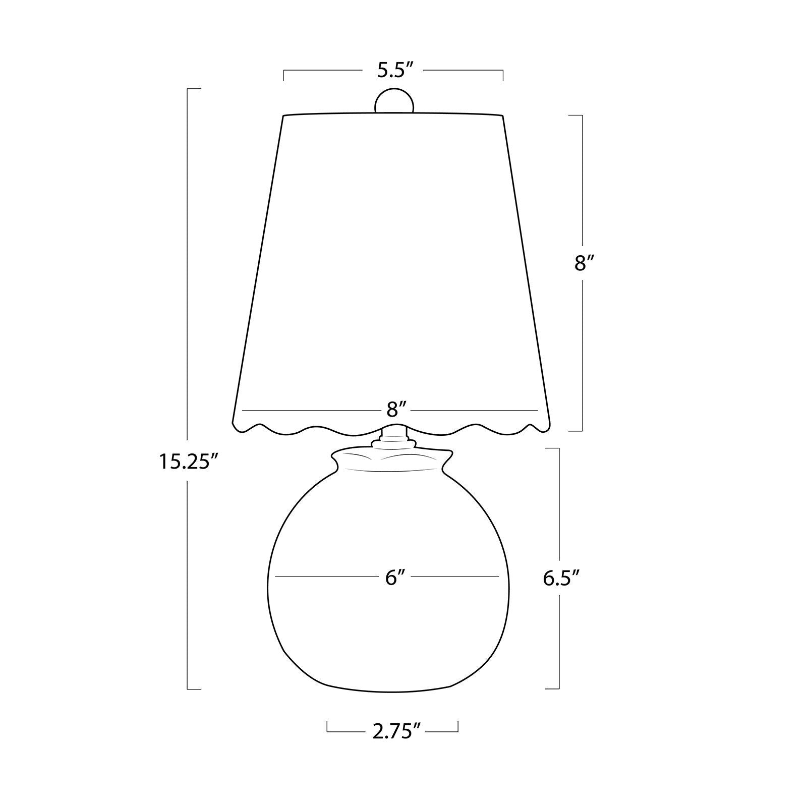 Line drawing of a lamp with dimensions labeled