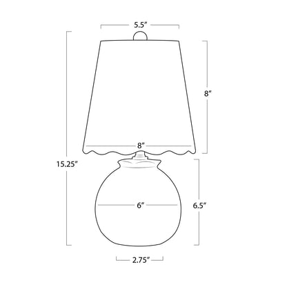 Line drawing of a lamp with dimensions labeled
