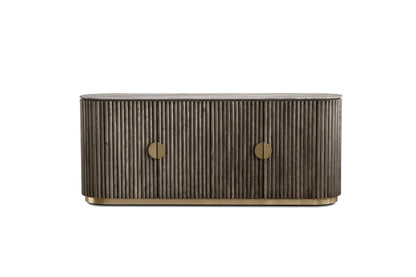 Wooden side table with two round handles on a white background