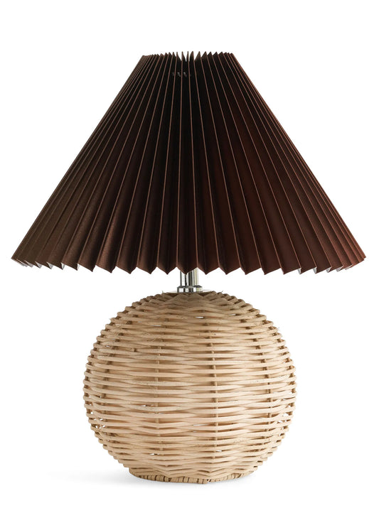 Rattan Table Lamp with Pleated Shade