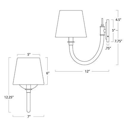 Dimensions of a wall-mounted lamp with a shade